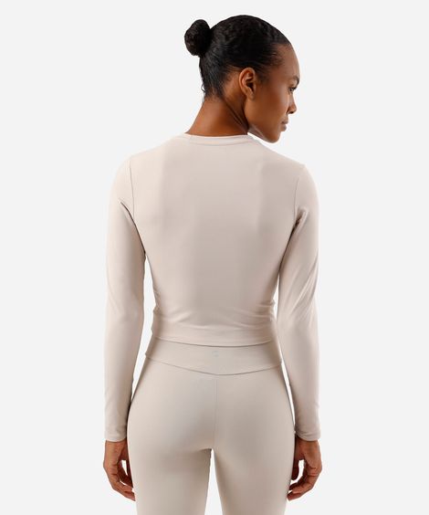 cropped feminino de poliamida manga longa cea sports bege