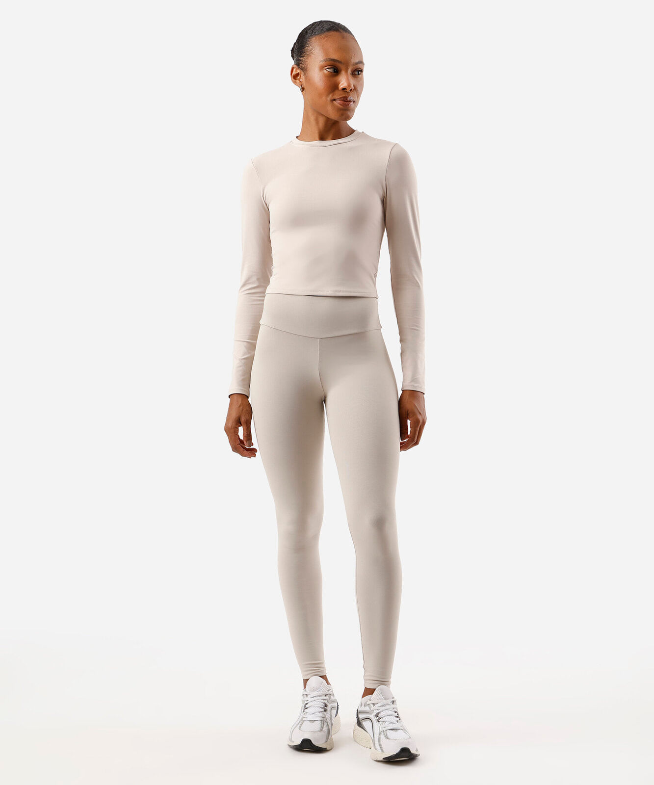 cropped  feminino de poliamida manga longa bege