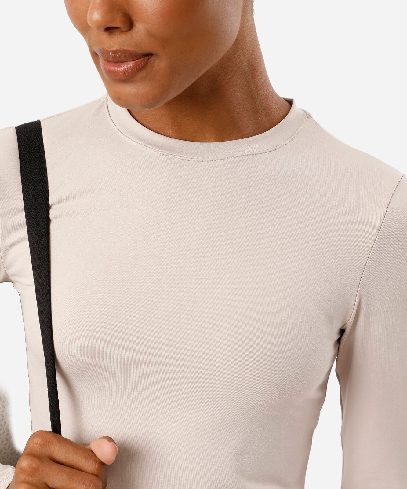 cropped  feminino de poliamida manga longa bege