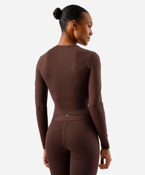 cropped feminino de poliamida manga longa cea sports marrom