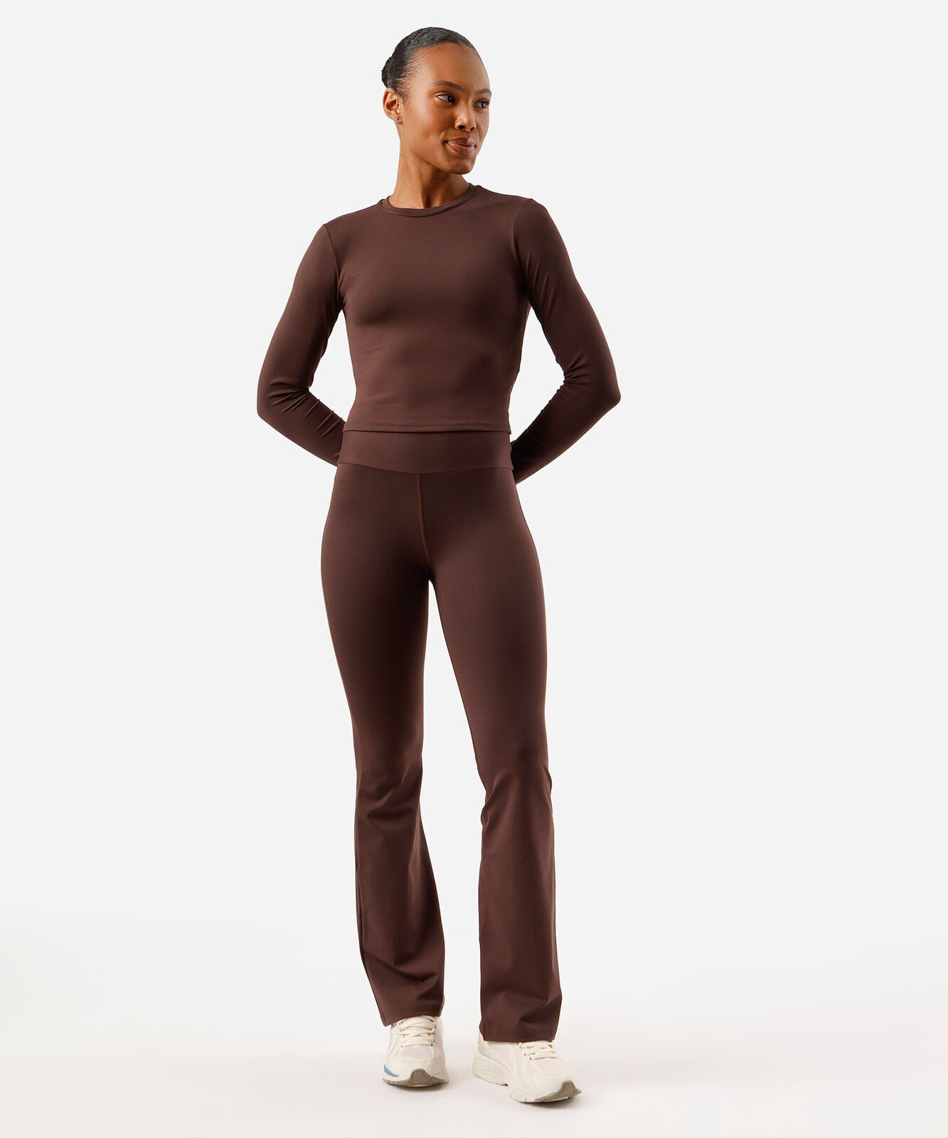 cropped  feminino de poliamida manga longa marrom