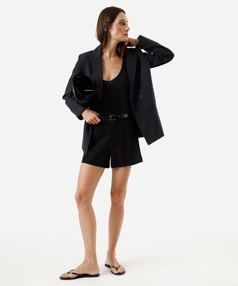 short de alfaiataria feminino com pregas preto