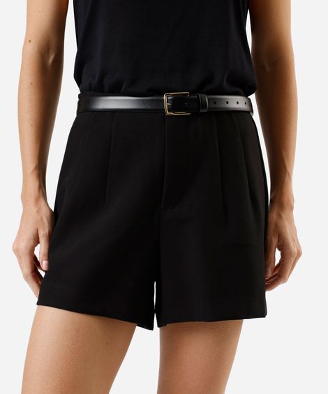 short de alfaiataria feminino com pregas preto