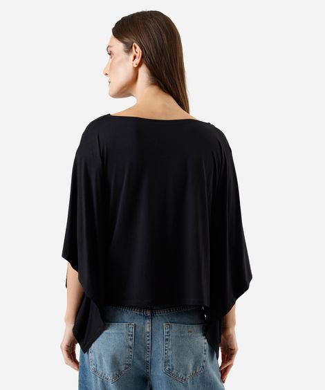 blusa ampla feminina de viscose decote canoa preta