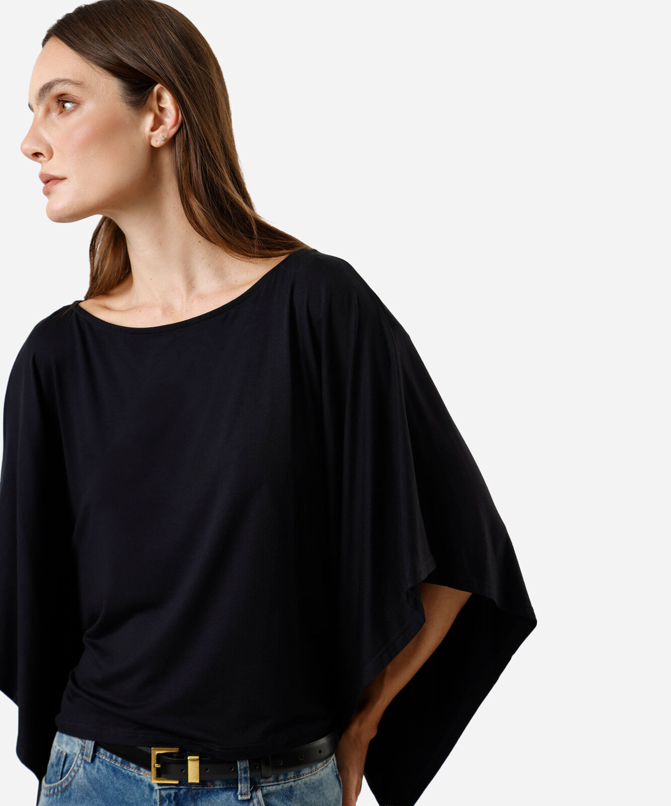 blusa ampla feminina de viscose decote canoa preta