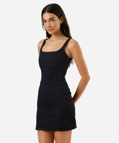 vestido curto feminino jeans com fenda preto