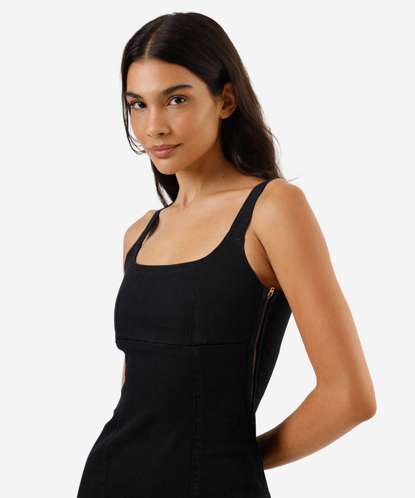 vestido curto feminino jeans com fenda preto