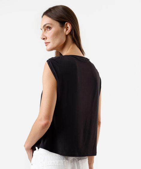 blusa feminina de viscose com fivela orgânica preta