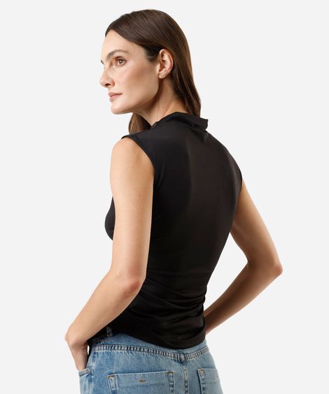 blusa feminina gola alta franzida preta