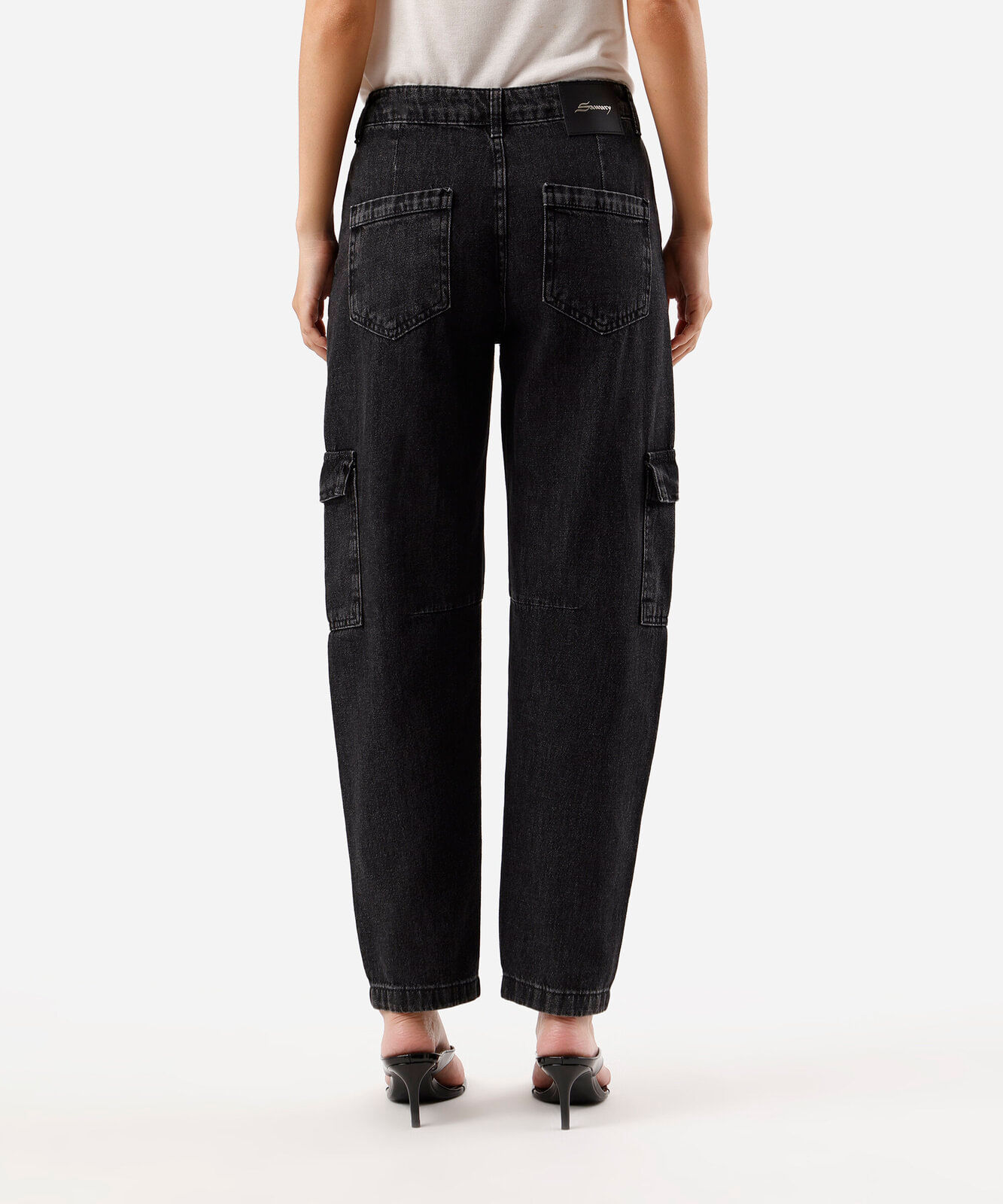 calça barrel feminina jeans cintura alta preta