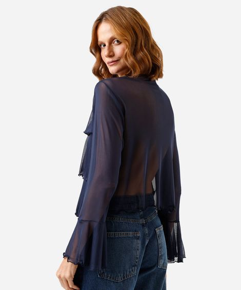 bata feminina de tule com babados azul