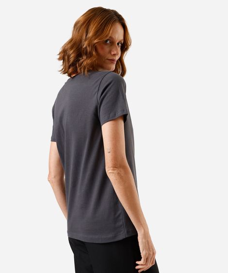 camiseta feminina de algodão manga curta estampada cinza