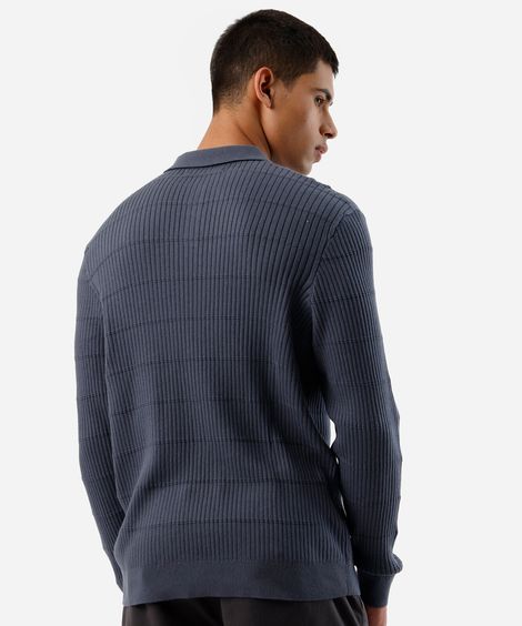 polo masculina de algodão canelada azul