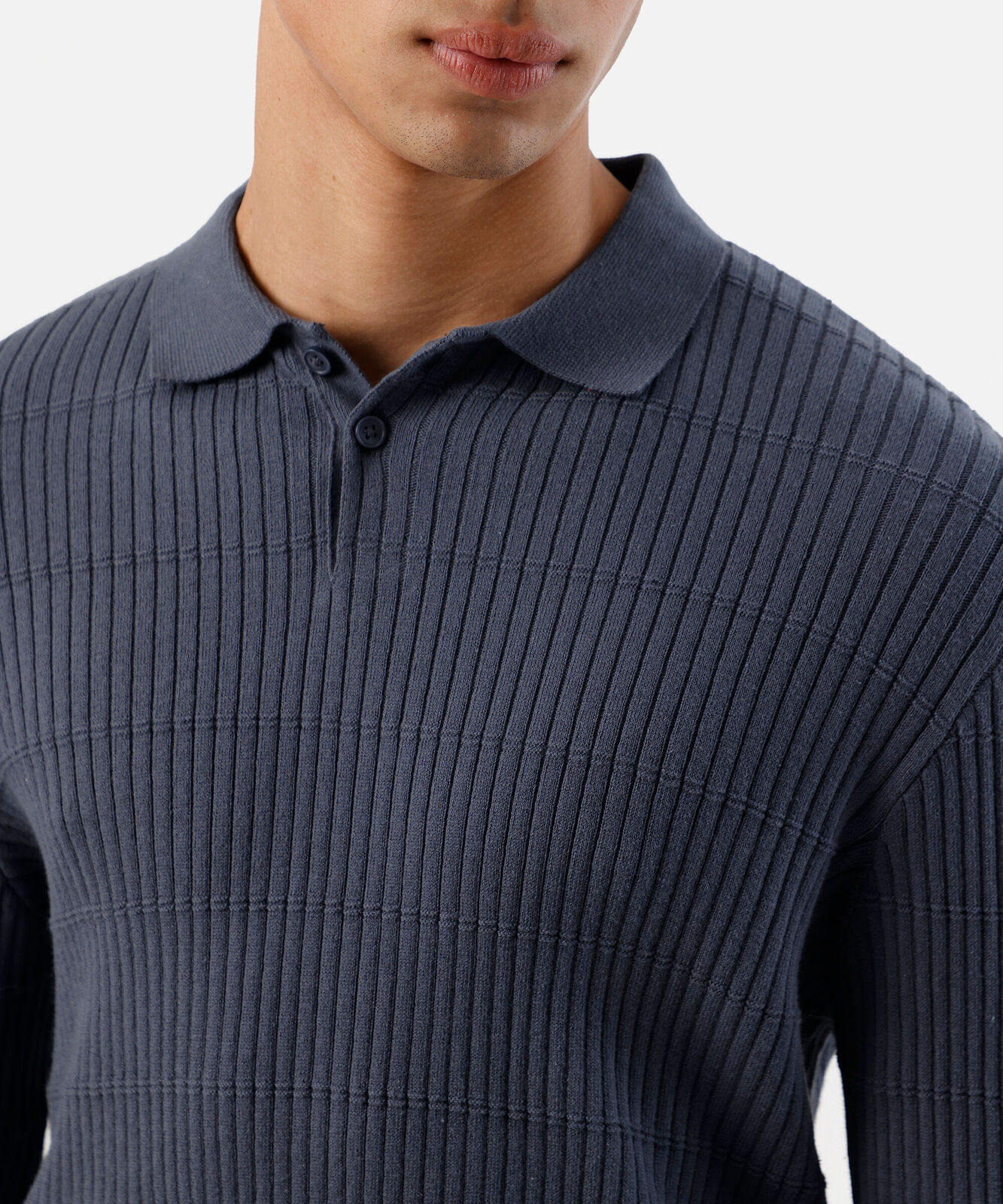 polo masculina de algodão canelada azul