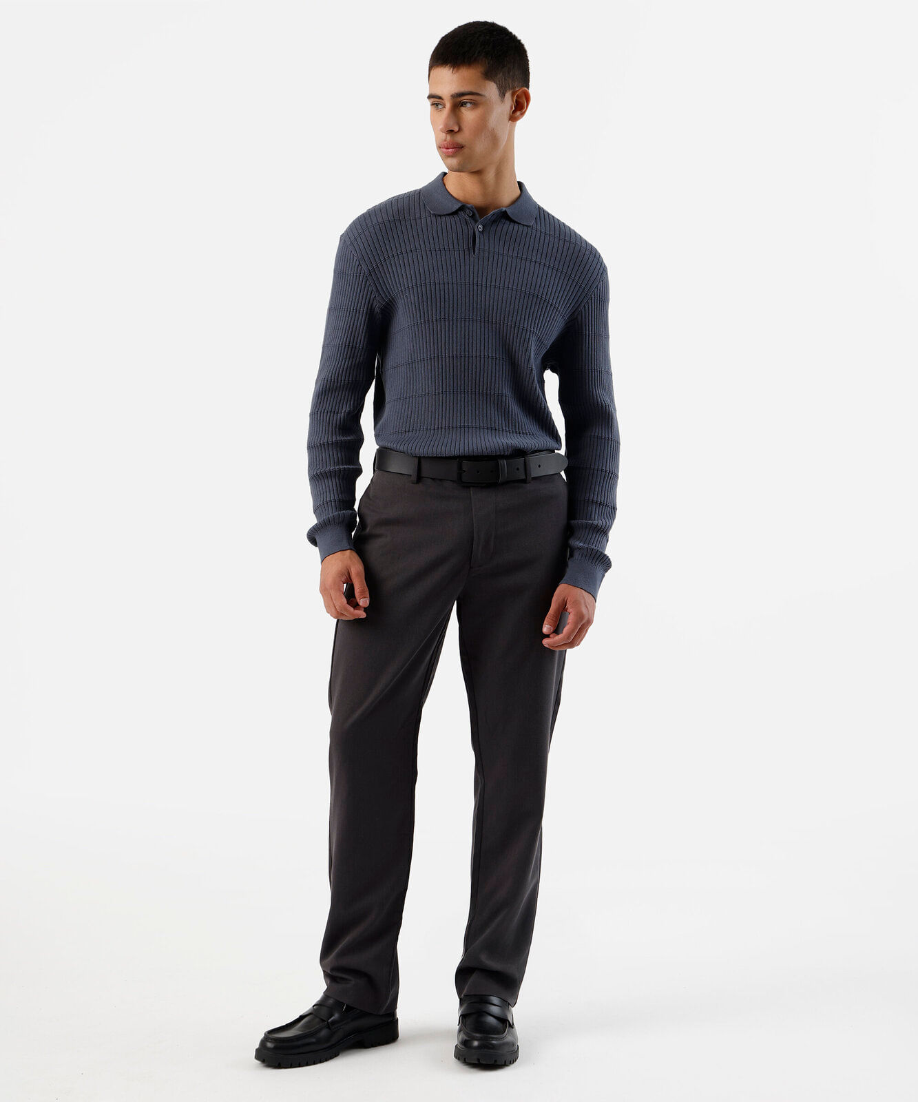 polo masculina de algodão canelada azul