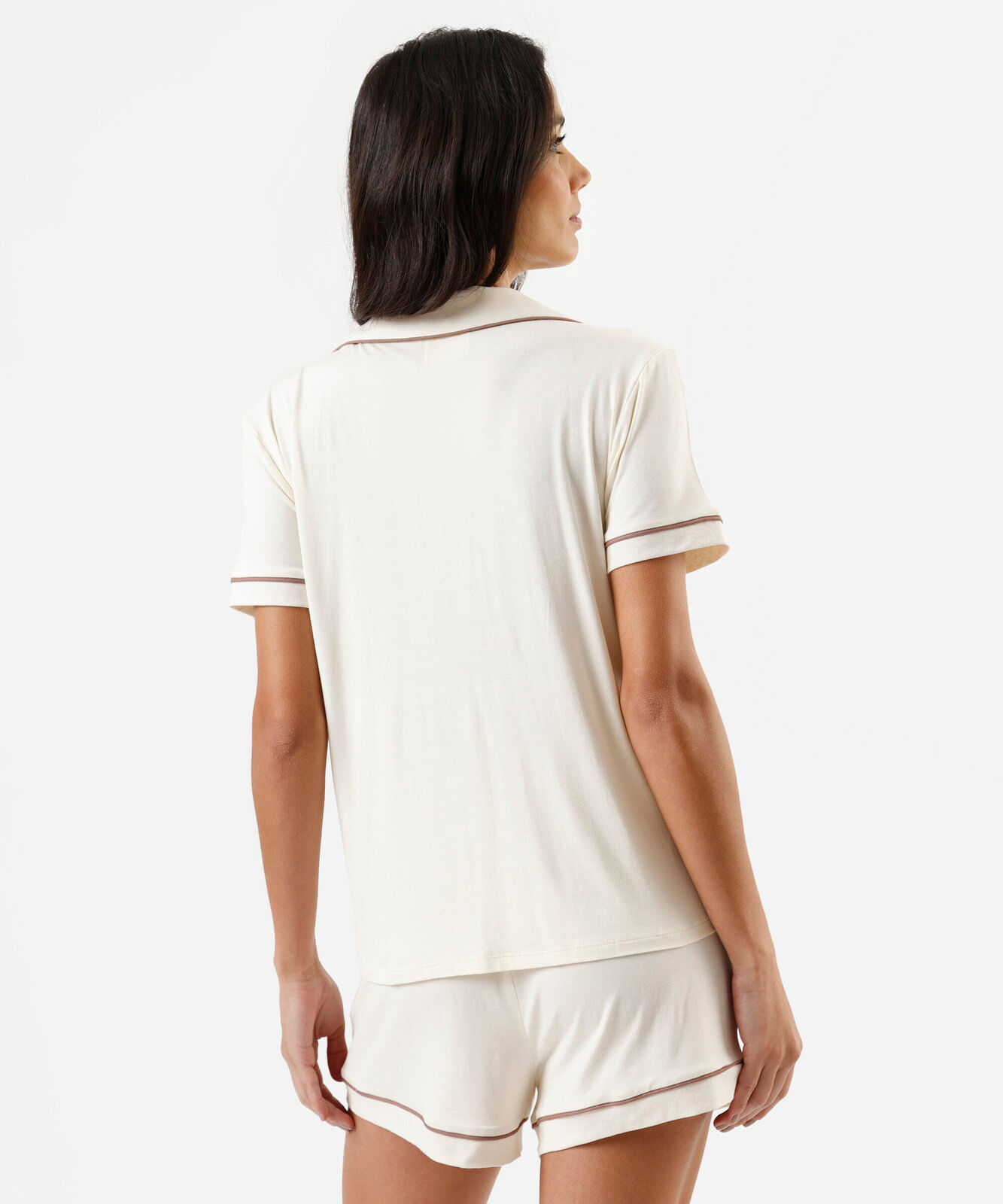 pijama americano curto feminino de viscose bege