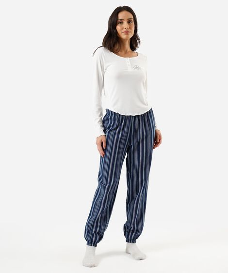 pijama longo feminino stitch listrado azul