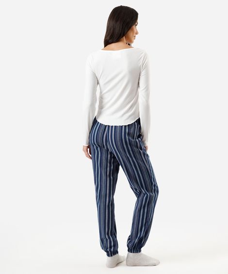 pijama longo feminino stitch listrado azul