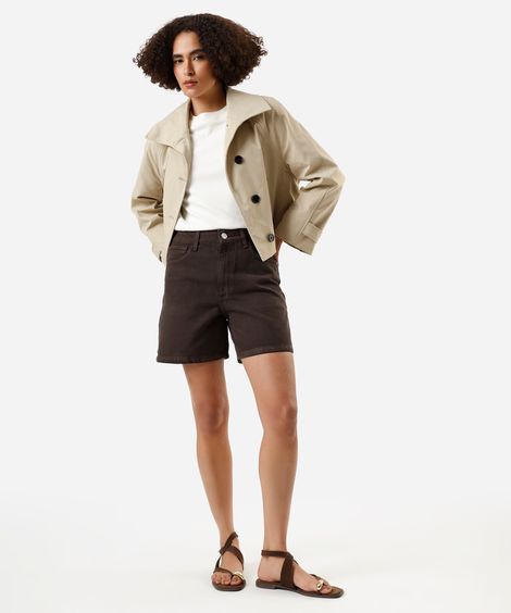 bermuda mom feminina de sarja cintura alta marrom