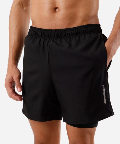 short esportivo masculino com bermuda de compressão preto