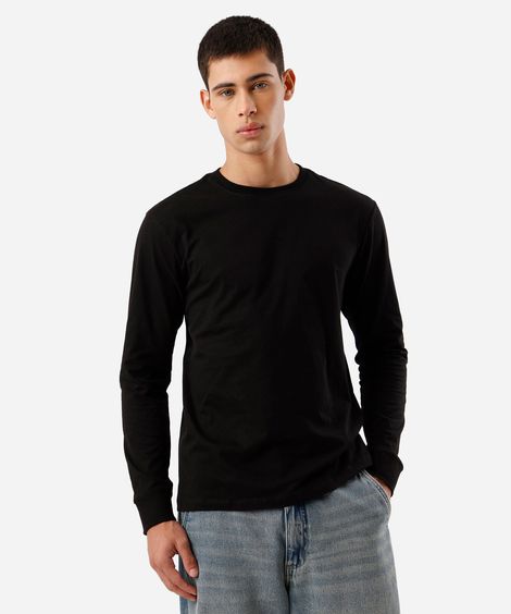 camiseta masculina de algodão manga longa preta