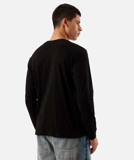 camiseta masculina de algodão manga longa preta