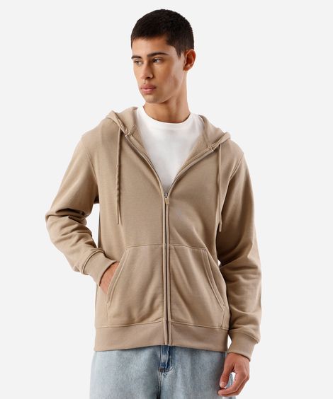 blusão básico masculino de moletom com capuz bege