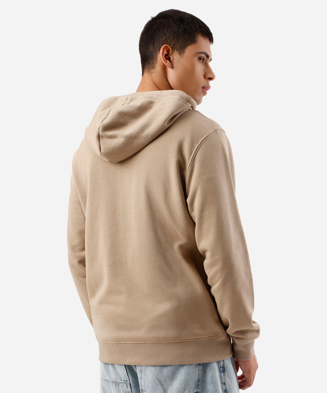 blusão básico masculino de moletom com capuz bege