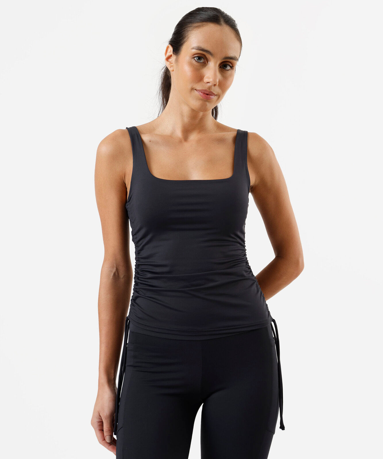 regata esportiva feminina com franzido preta