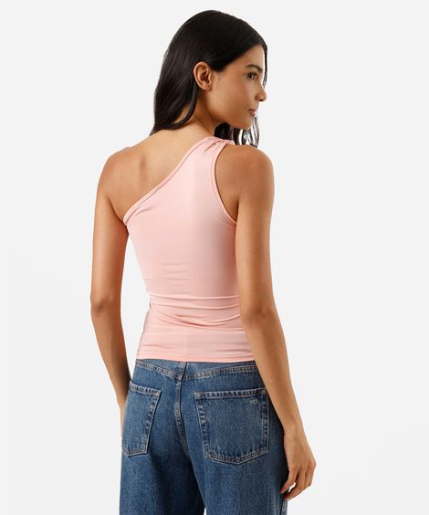 blusa ombro único feminina franzida rosa