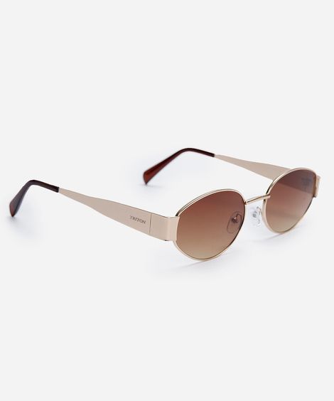 óculos de sol feminino oval de metal triton dourado
