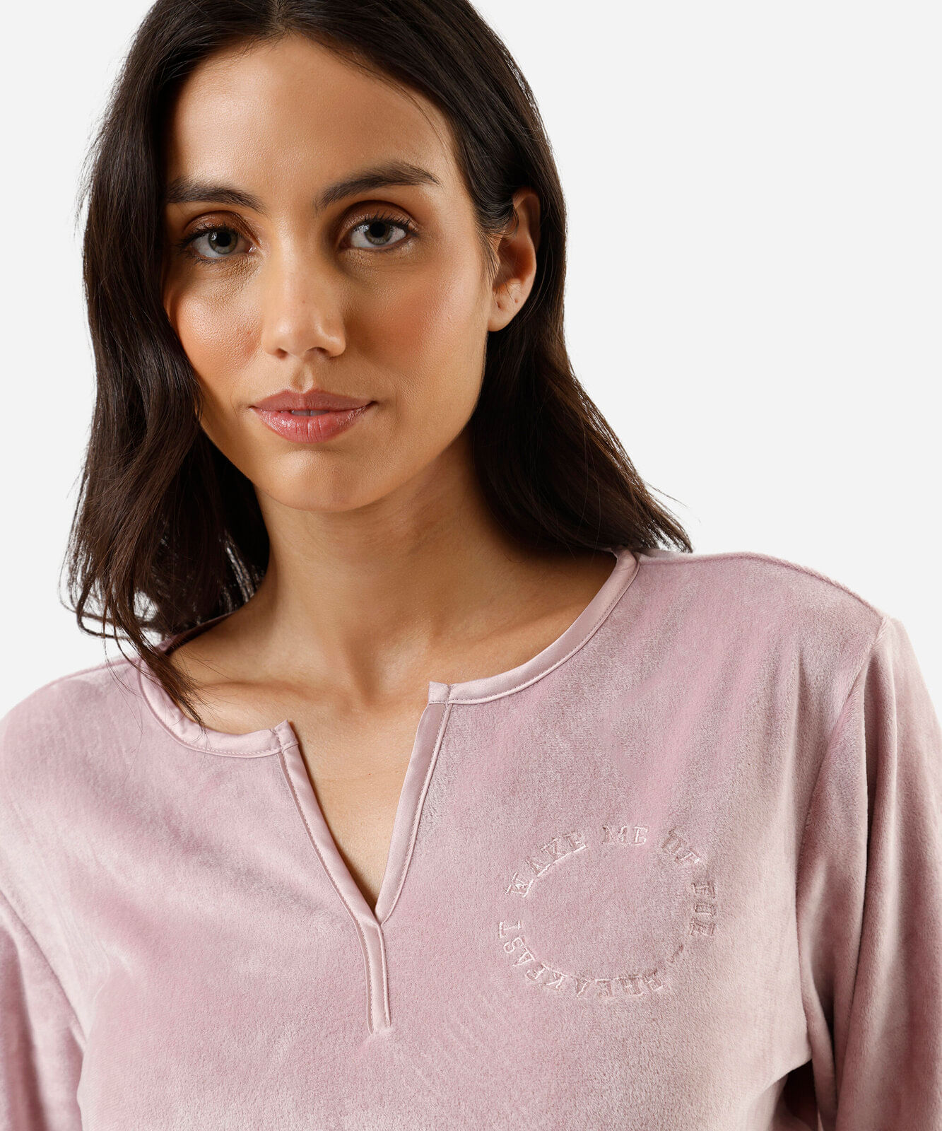 pijama longo feminino de plush manga longa rosa