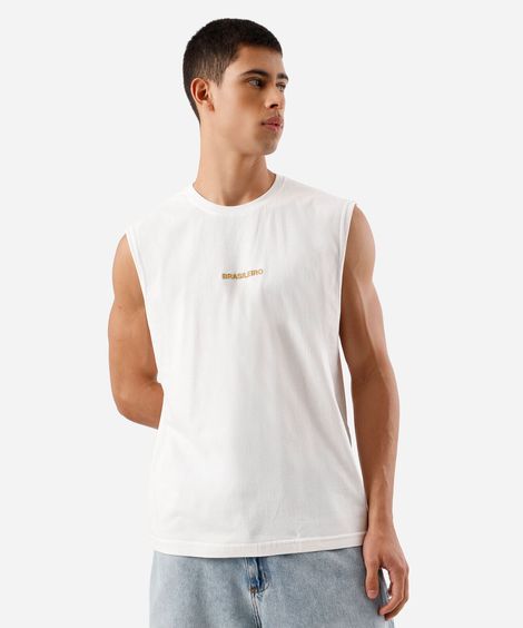 regata machão masculina de algodão estampada off white