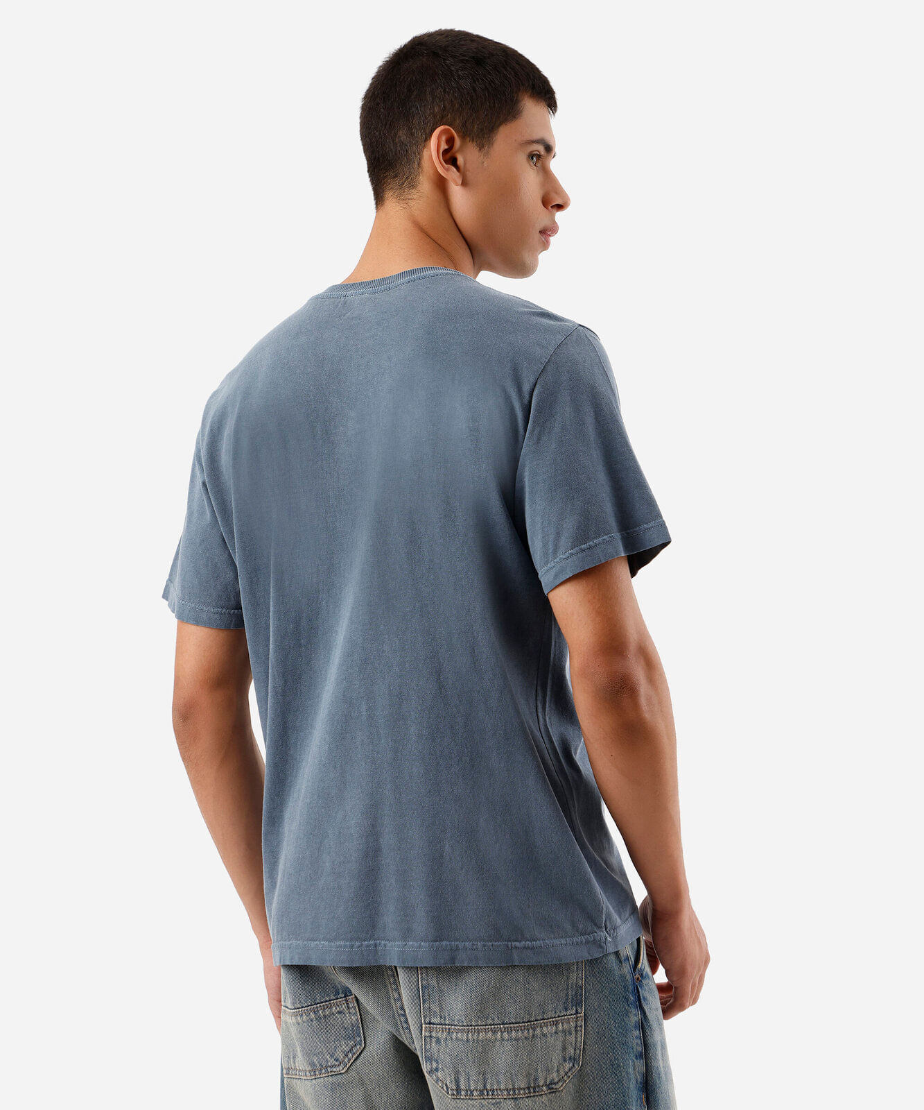 camiseta masculina de algodão manga curta estampada estonada azul