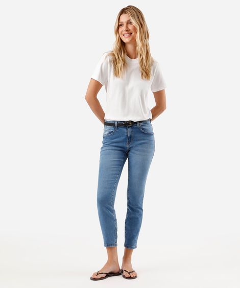 calça skinny feminina jeans cintura média azul