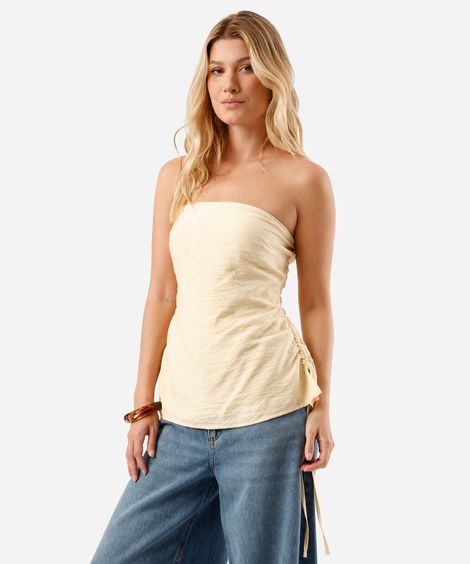 blusa sem alça feminina com viscose franzida amarela