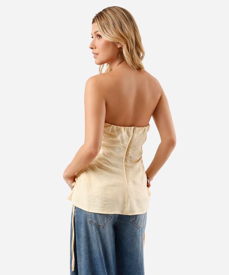 blusa sem alça feminina com viscose franzida amarela