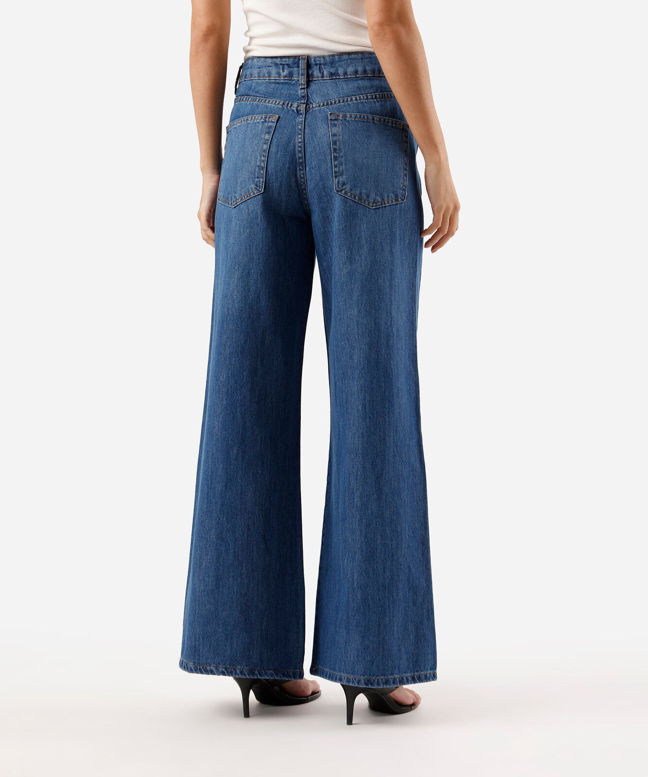 calça wide leg slim feminina jeans cintura média azul
