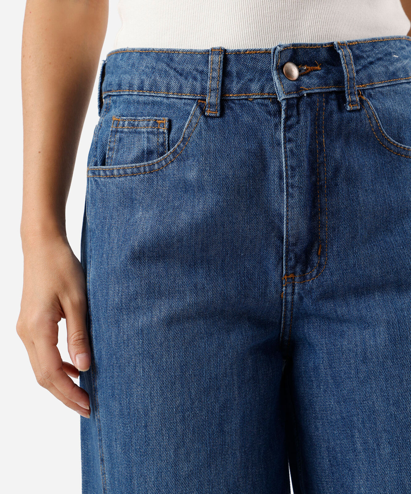 calça wide leg slim feminina jeans cintura média azul