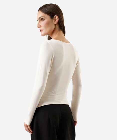 blusa feminina decote degagê manga longa off white