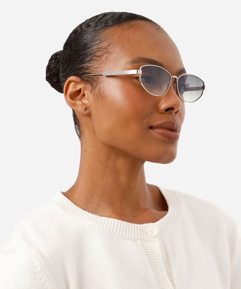 óculos de sol feminino oval de metal triton prata