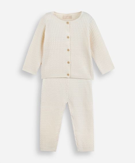 conjunto longo infantil de tricot texturizado off white