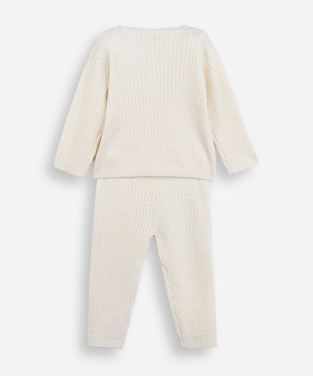 conjunto longo infantil de tricot texturizado off white