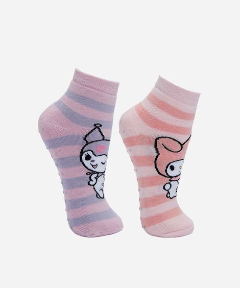 kit de 2 meias cano médio infantil hello kitty listrado colorido
