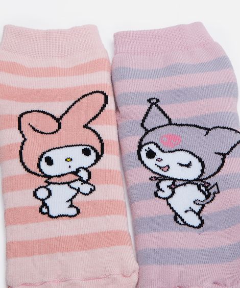 kit de 2 meias cano médio infantil hello kitty listrado colorido