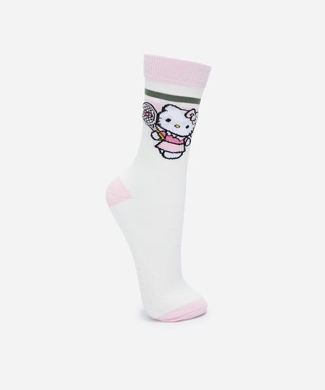 meia cano alto hello kitty off white