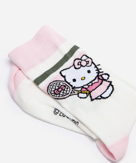 meia cano alto hello kitty off white