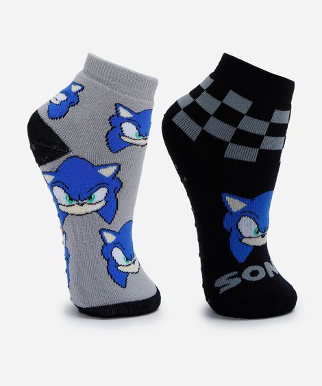 kit de 2 meias cano médio  infantil sonic colorido