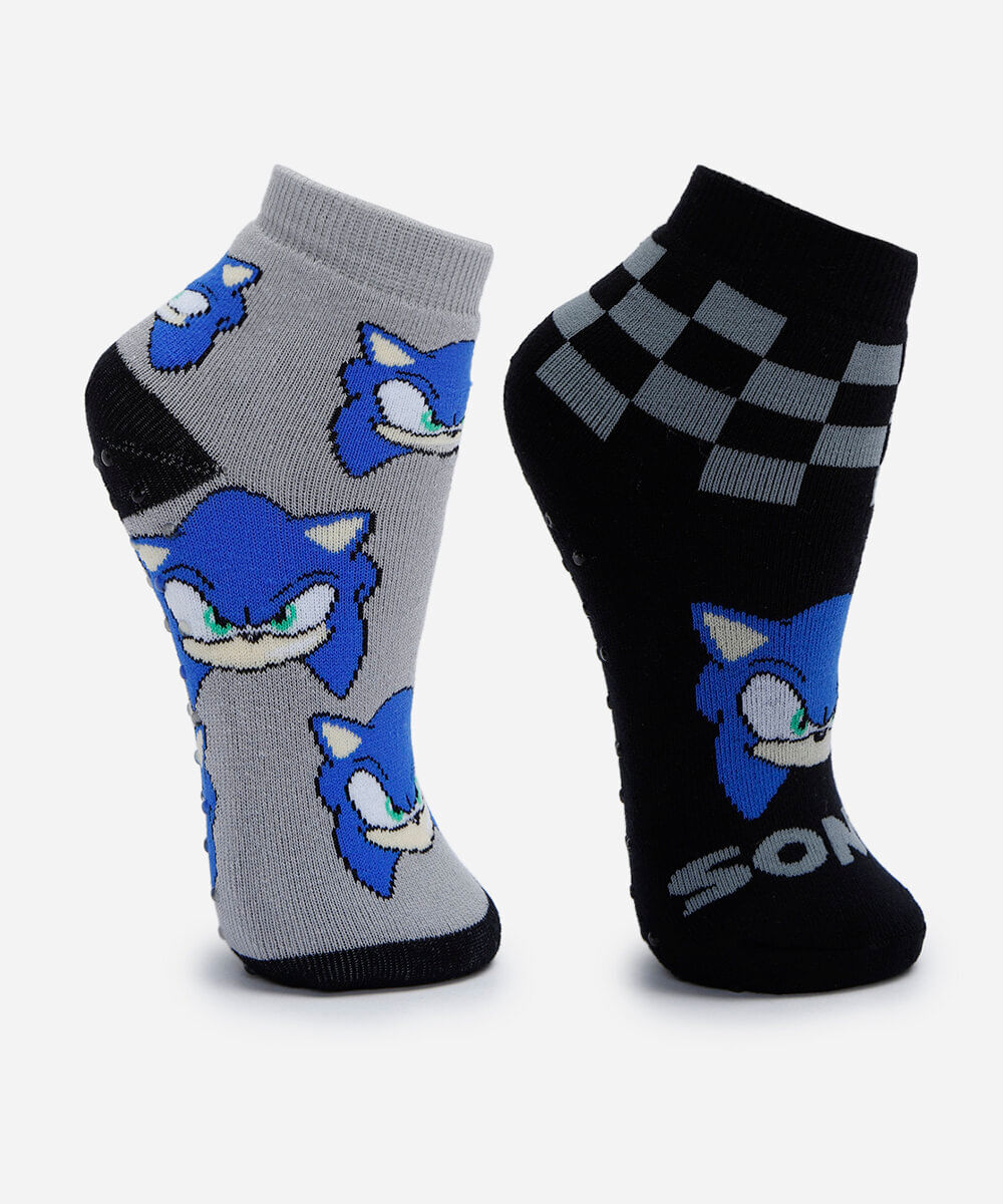 kit de 2 meias cano médio  infantil sonic colorido
