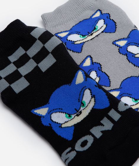 kit de 2 meias cano médio  infantil sonic colorido